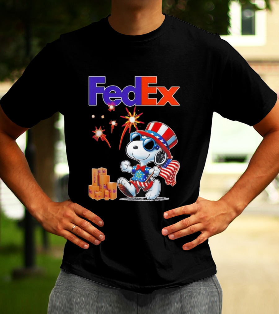 FedEx Snoopy American Flag Fireworks Patriotic Delivery T-Shirt