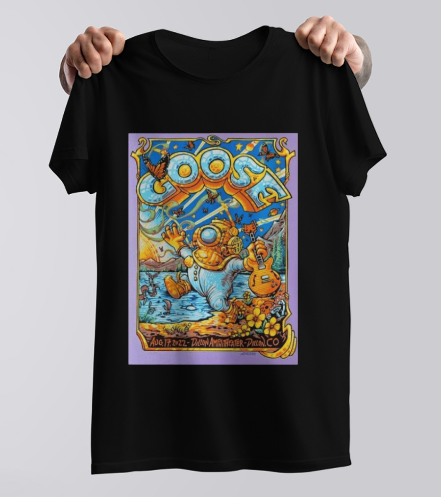 Goose Aug 17 2022 Dillon Amphitheater AJ Masthay Diver Guitar Butterflies T-Shirt