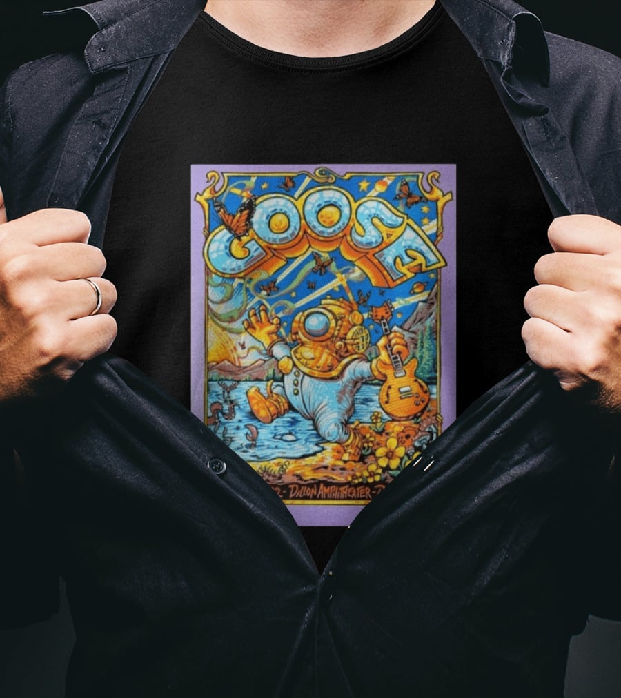 Goose Aug 17 2022 Dillon Amphitheater AJ Masthay Diver Guitar Butterflies T-Shirt