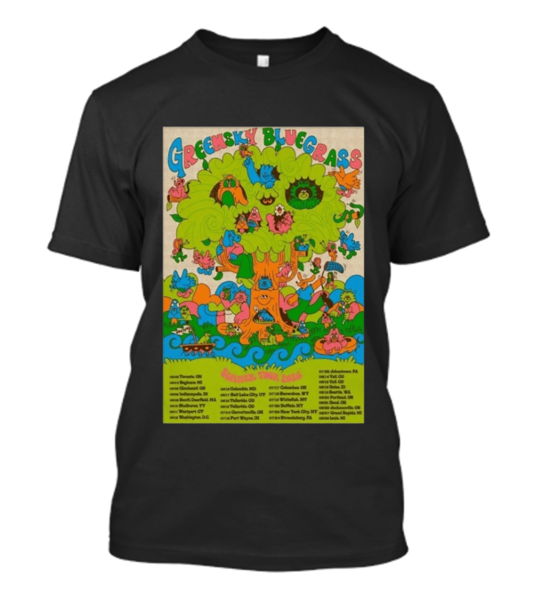 Greensky Bluegrass Summer Tour 2026 Psychedelic Tree Artwork With Tour Dates And Cities T-Shirt