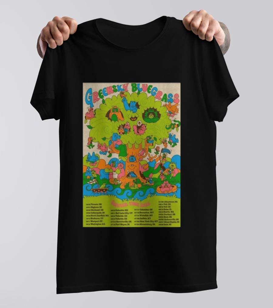 Greensky Bluegrass Summer Tour 2026 Psychedelic Tree Artwork With Tour Dates And Cities T-Shirt