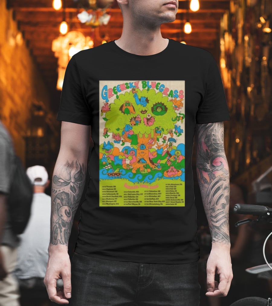 Greensky Bluegrass Summer Tour 2026 Psychedelic Tree Artwork With Tour Dates And Cities T-Shirt