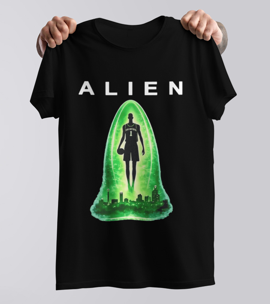 San Antonio Spurs Alien Abduction Victor Wembanyama Basketball Skyline T-Shirt
