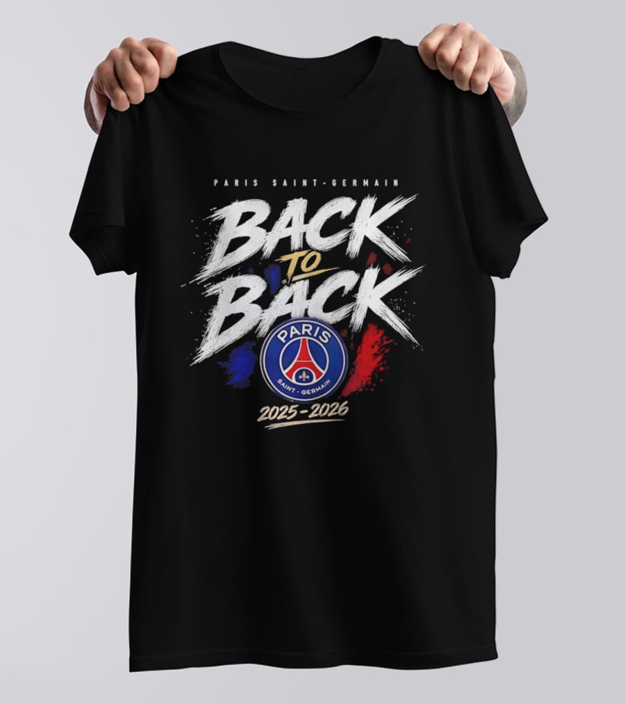 Paris Saint Germain Back To Back 2025 2026 Logo Champion Celebration T-Shirt