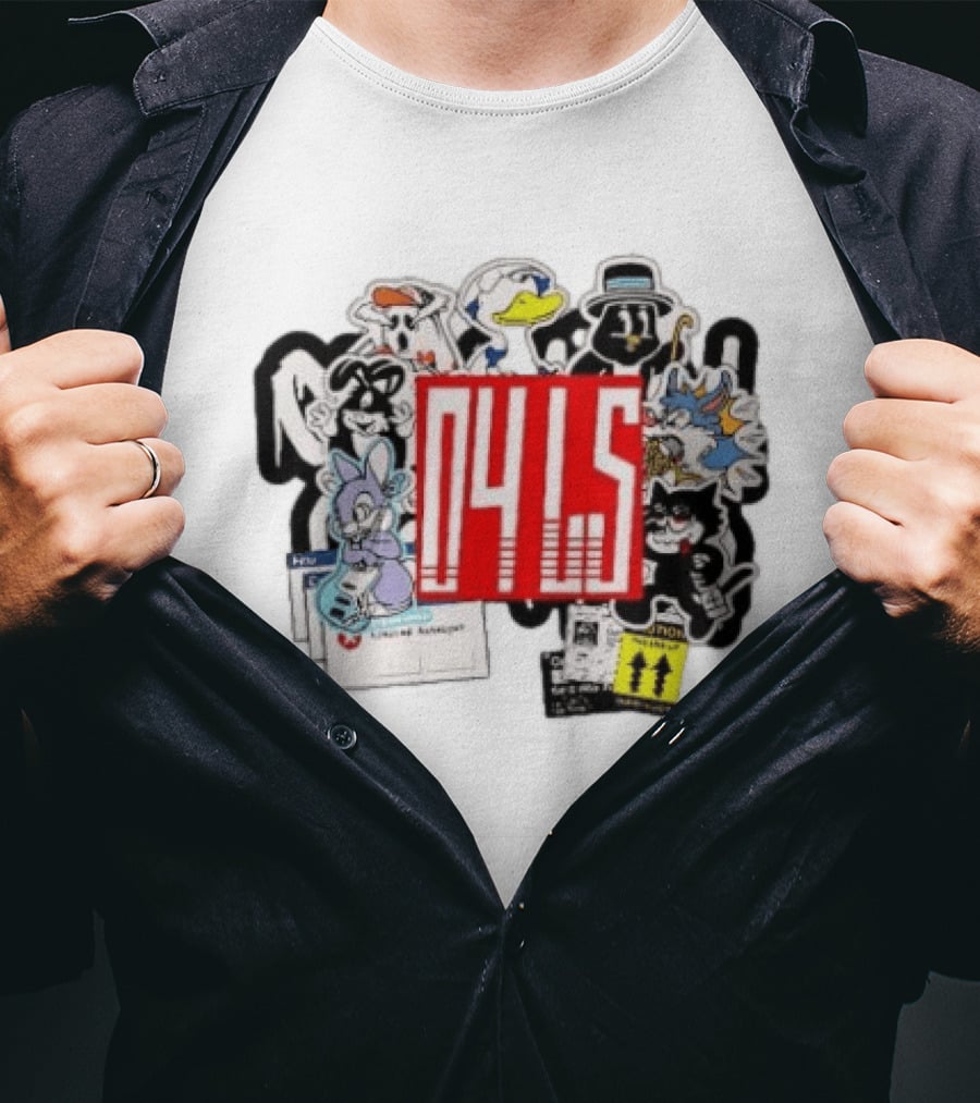 04LS Cartoon Characters Sticker Collection Bunny Cat Duck T-Shirt