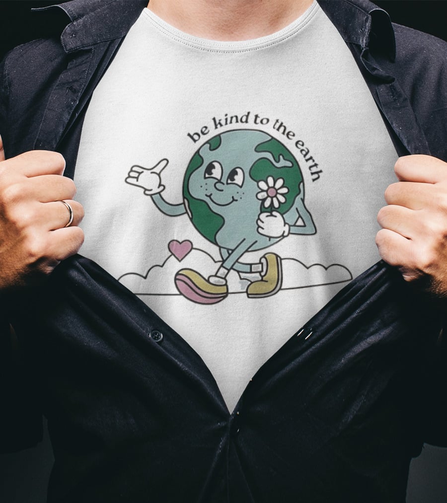 Be Kind To The Earth Cartoon Planet Globe Flower Heart Shoes T-Shirt