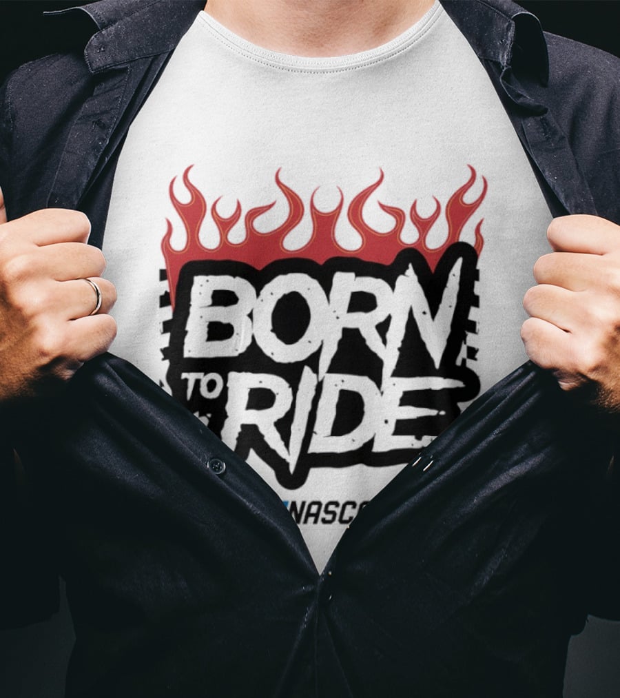 Born To Ride NASCAR Flames Checkered Flag Racing T-Shirt