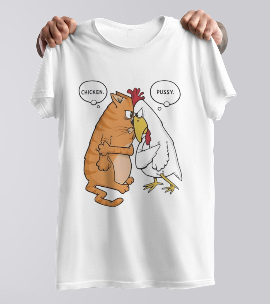 Chicken Pussy Standoff Cartoon Humor Confrontation T-Shirt