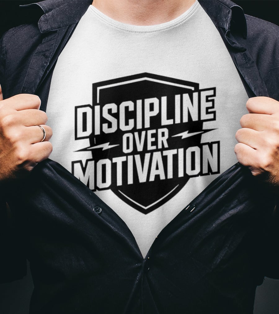 Discipline Over Motivation Fitness Motivational Athletic Shield T-Shirt