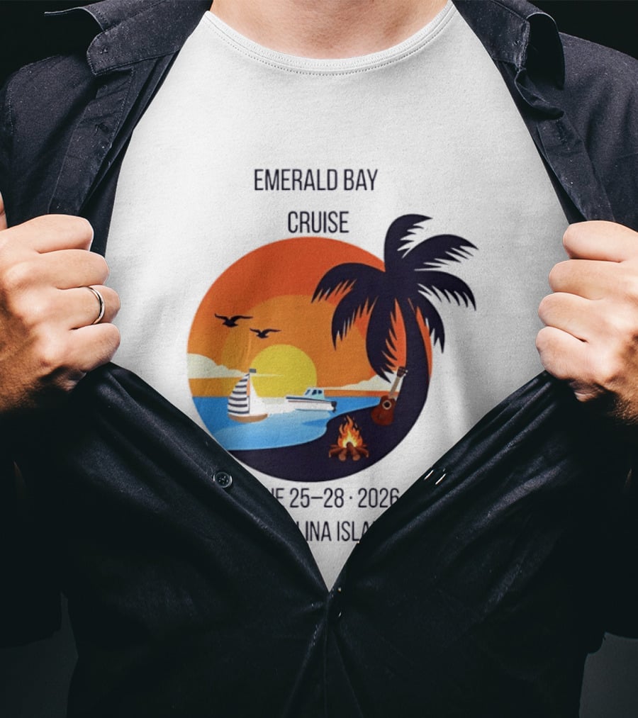 Emerald Bay Cruise June 25 28 2026 Catalina Island Sunset Palm Tree Boat Bonfire T-Shirt