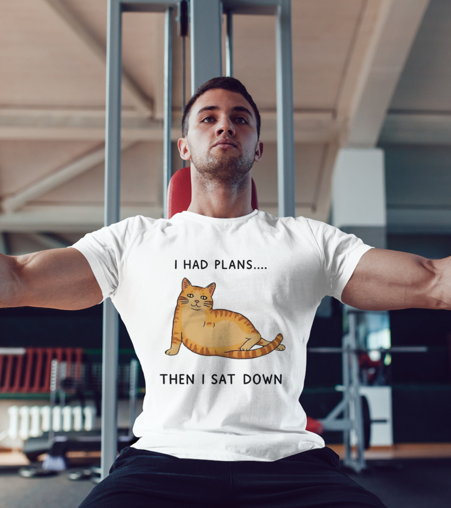 I Had Plans Then I Sat Down Fat Orange Tabby Cat Meme Sarcastic Pet Lover T-Shirt