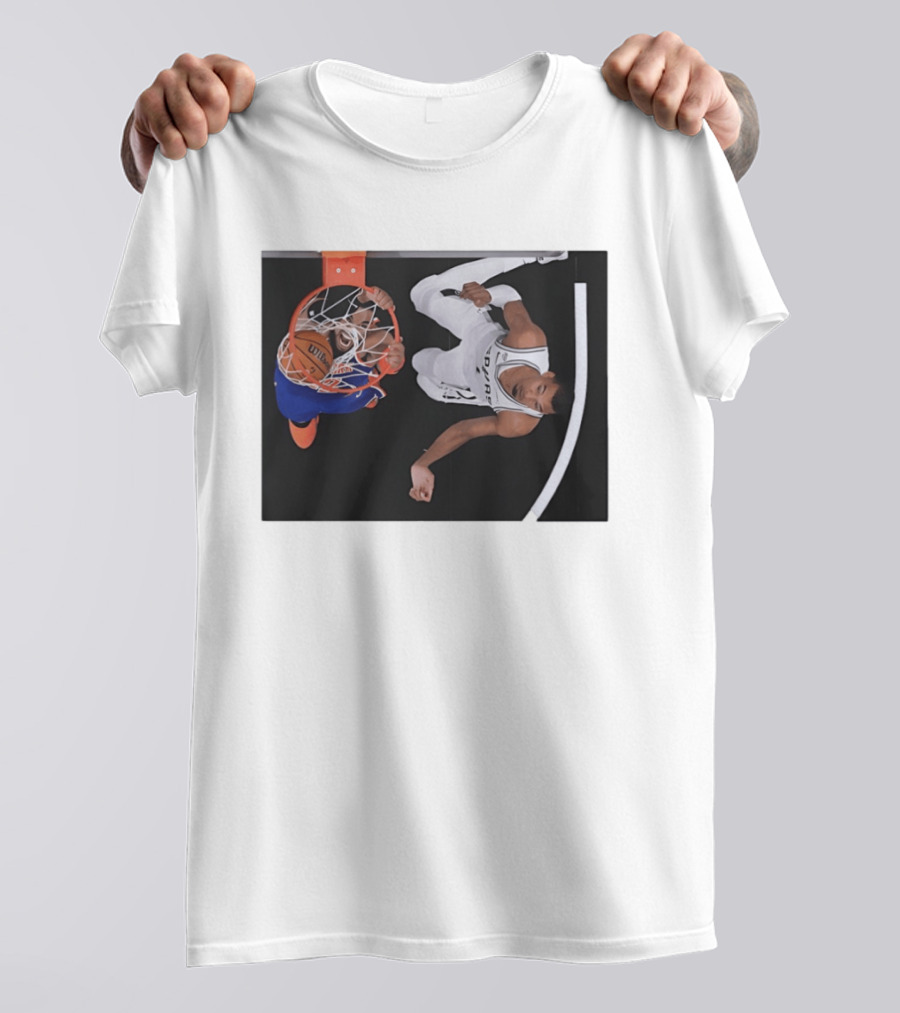 Jalen Brunson New York Knicks Victor Wembanyama San Antonio Spurs NBA Basketball Action T-Shirt