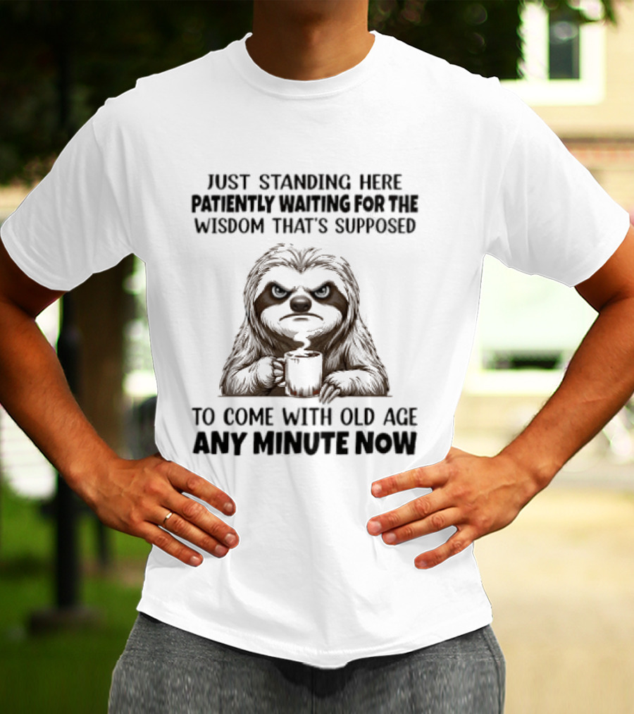 Just Standing Here Patiently Waiting For The Wisdom That's Supposed To Come With Old Age Any Minute Now T-Shirt