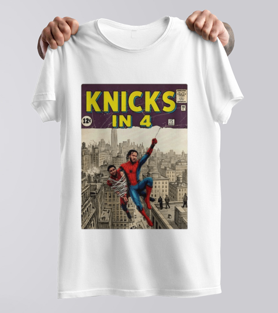 Knicks In 4 Jalen Brunson Vs Donovan Mitchell Comic Crossover New York Cleveland Showdown T-Shirt