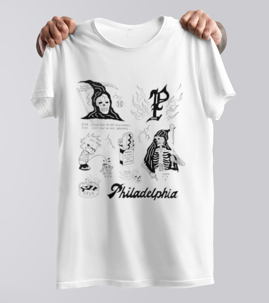 John Kruk Philadelphia Phillies MLB Nightmares Phillies Logo Wizard Skull Ghost T-Shirt
