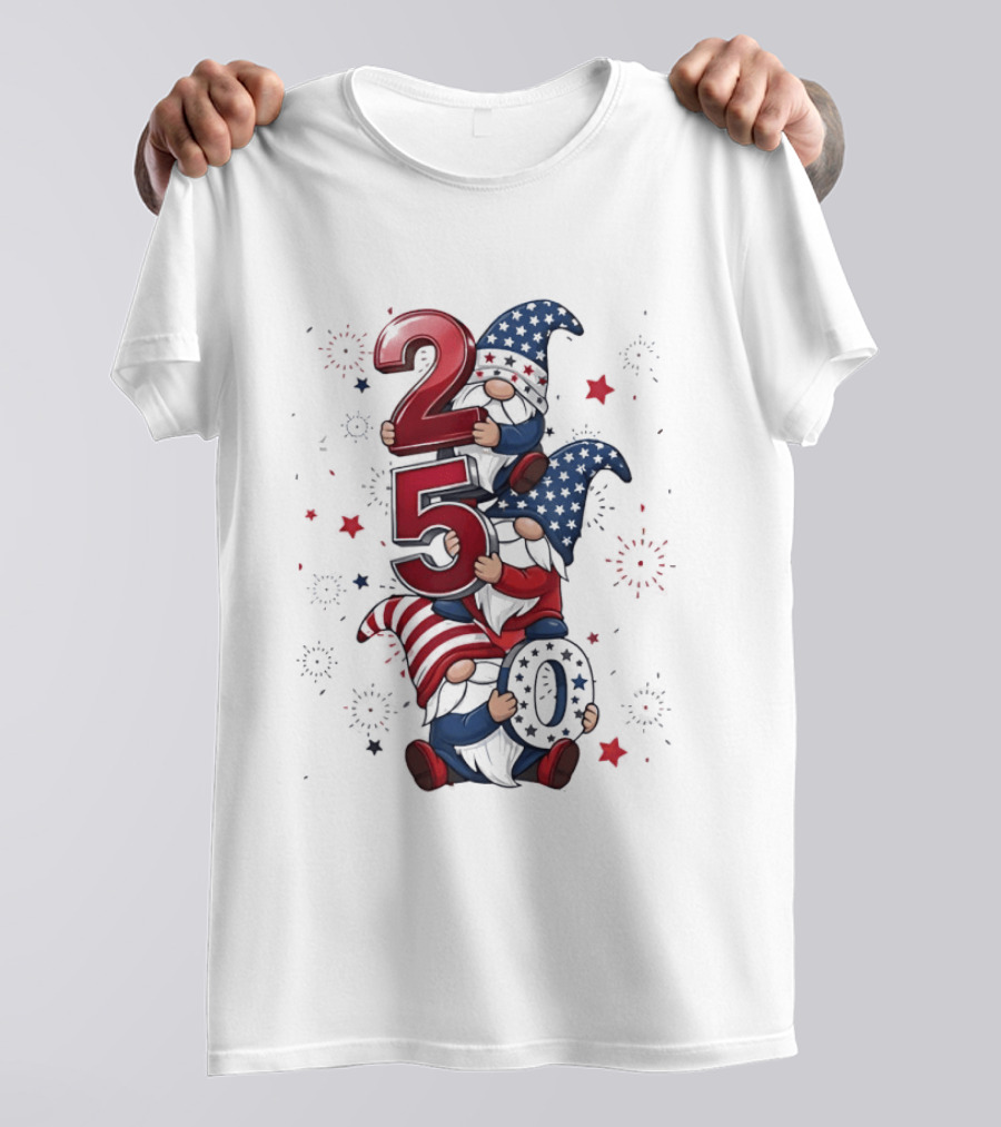 Patriotic Gnomes 250 Years Of Independence USA Fourth Of July Celebrations T-Shirt