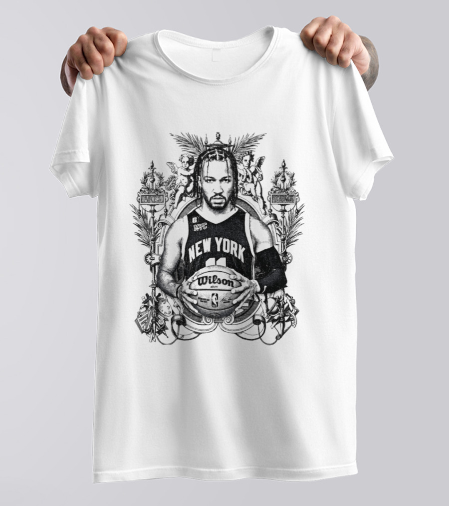 New York Knicks Jalen Brunson Charcoal Sketch Basketball Art Deco T-Shirt