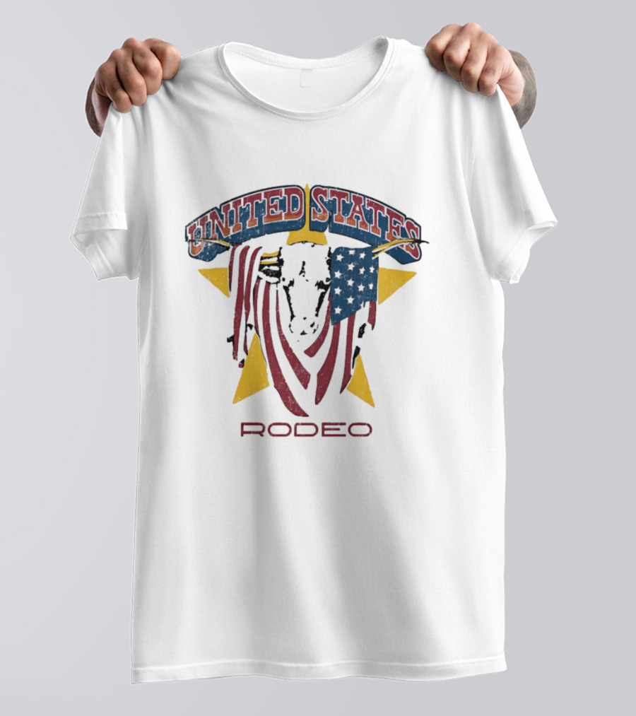 United States Rodeo Bull American Flag Yellow Star Country Western T-Shirt