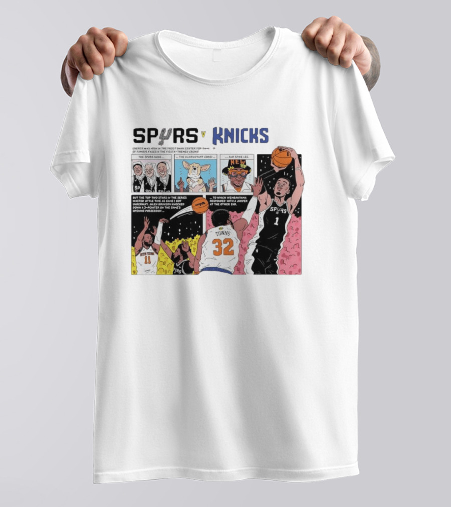 San Antonio Spurs V New York Knicks Comic Victor Wembanyama Jalen Brunson Karl Anthony Towns T-Shirt