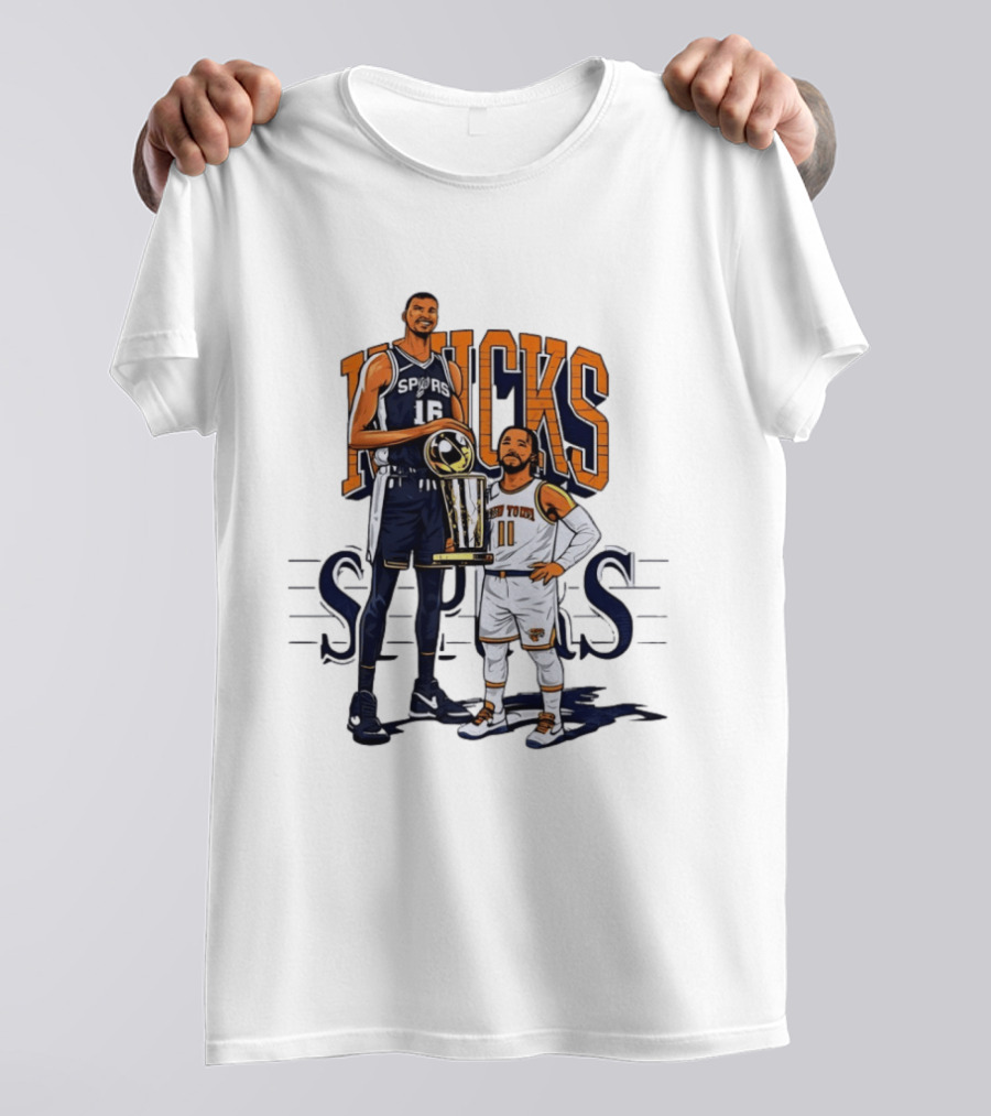 Victor Wembanyama Spurs Versus Jalen Brunson Knicks Trophy Size Gap T-Shirt