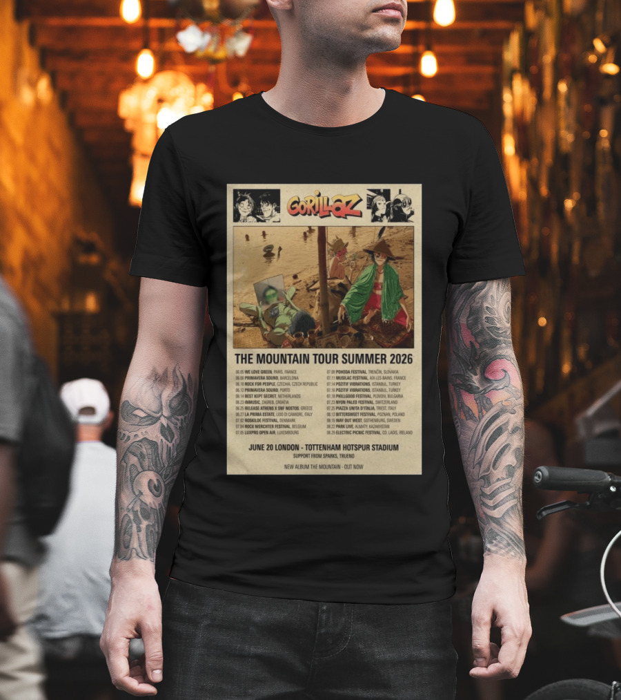 Gorillaz The Mountain Tour Summer 2026 Concert Featuring Noodle And Band Members T-Shirt
