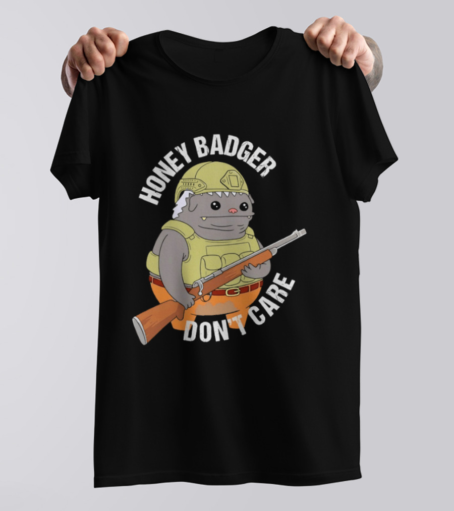 Honey Badger Don't Care Armed Cartoon T-Shirt