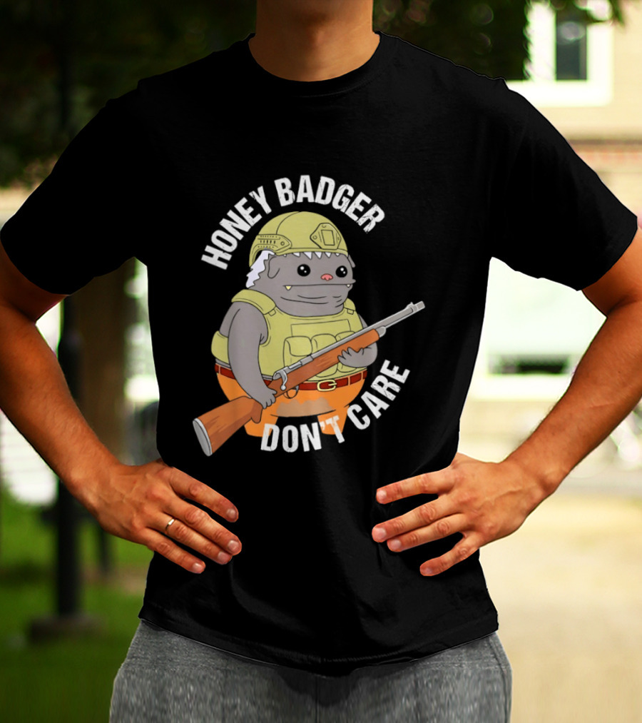 Honey Badger Don't Care Armed Cartoon T-Shirt