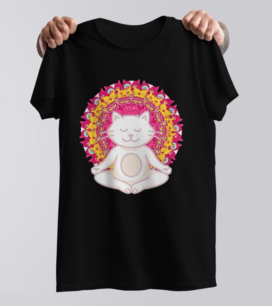 Meditation Zen Cat Mandala Yoga Peace Namaste Mindfulness Spiritual Pet Lover Feline Serenity T-Shirt