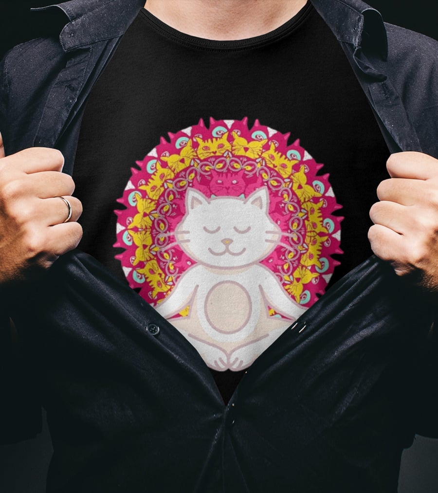 Meditation Zen Cat Mandala Yoga Peace Namaste Mindfulness Spiritual Pet Lover Feline Serenity T-Shirt
