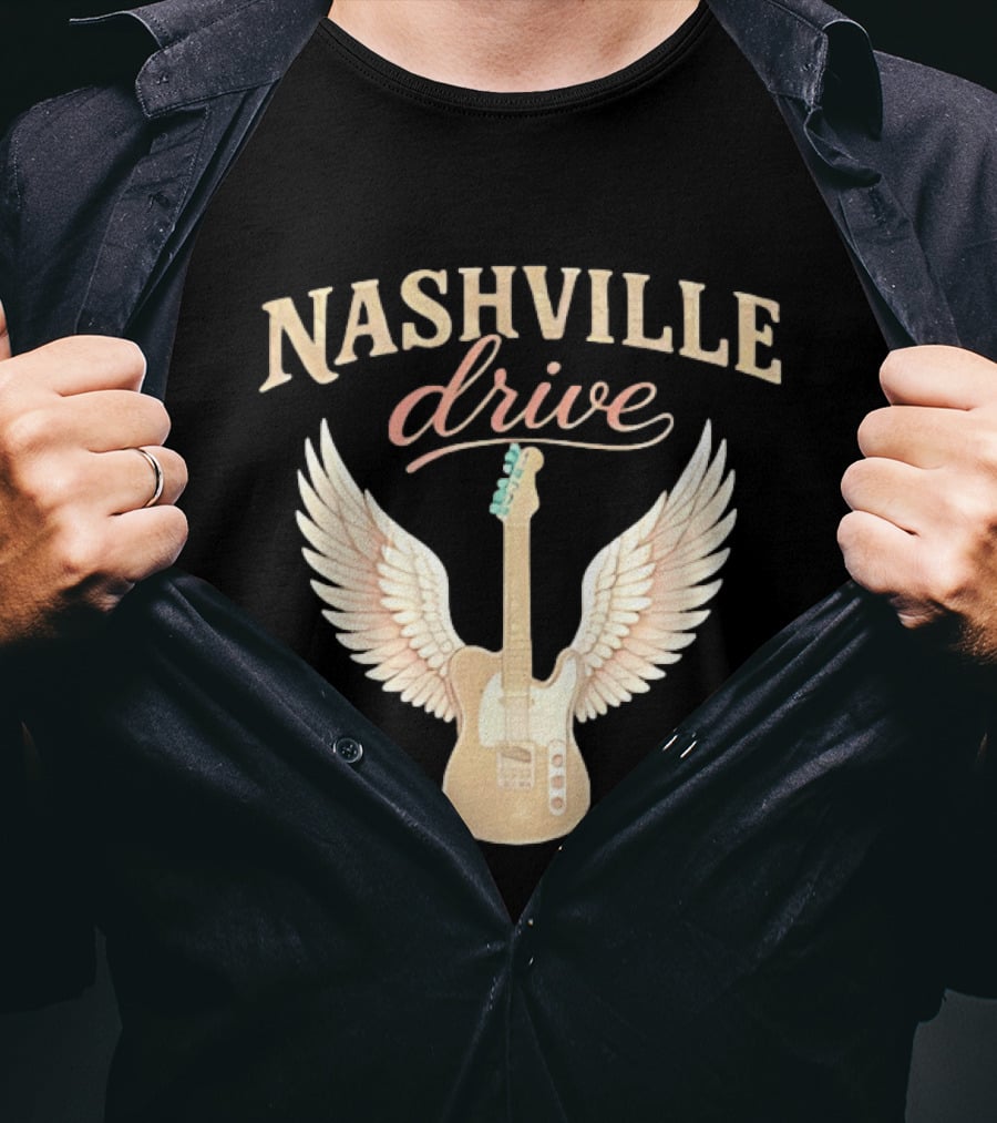Nashville Drive Electric Guitar Angel Wings Music T-Shirt