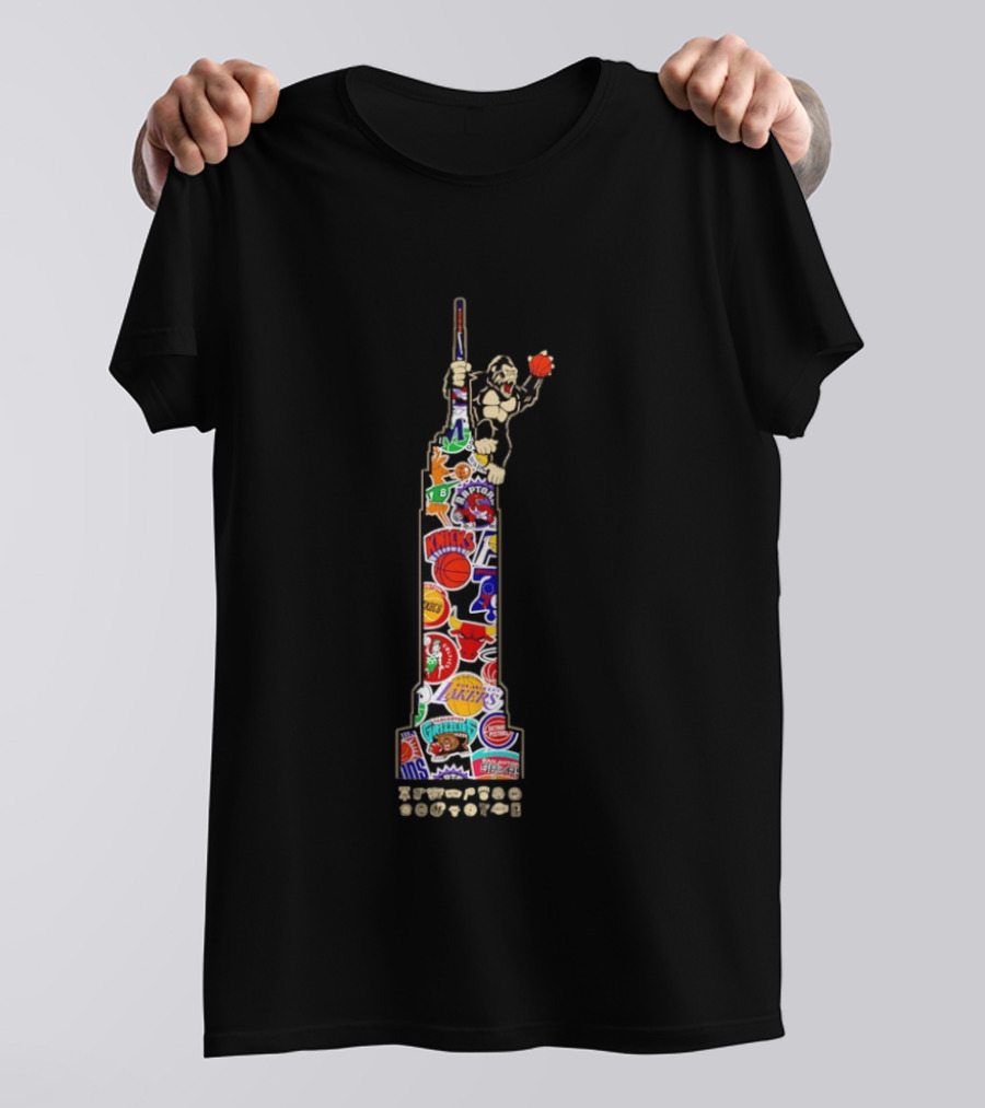 NBA Teams Empire State Building Phoenix Suns Lakers Knicks Gorilla Basketball Logos T-Shirt