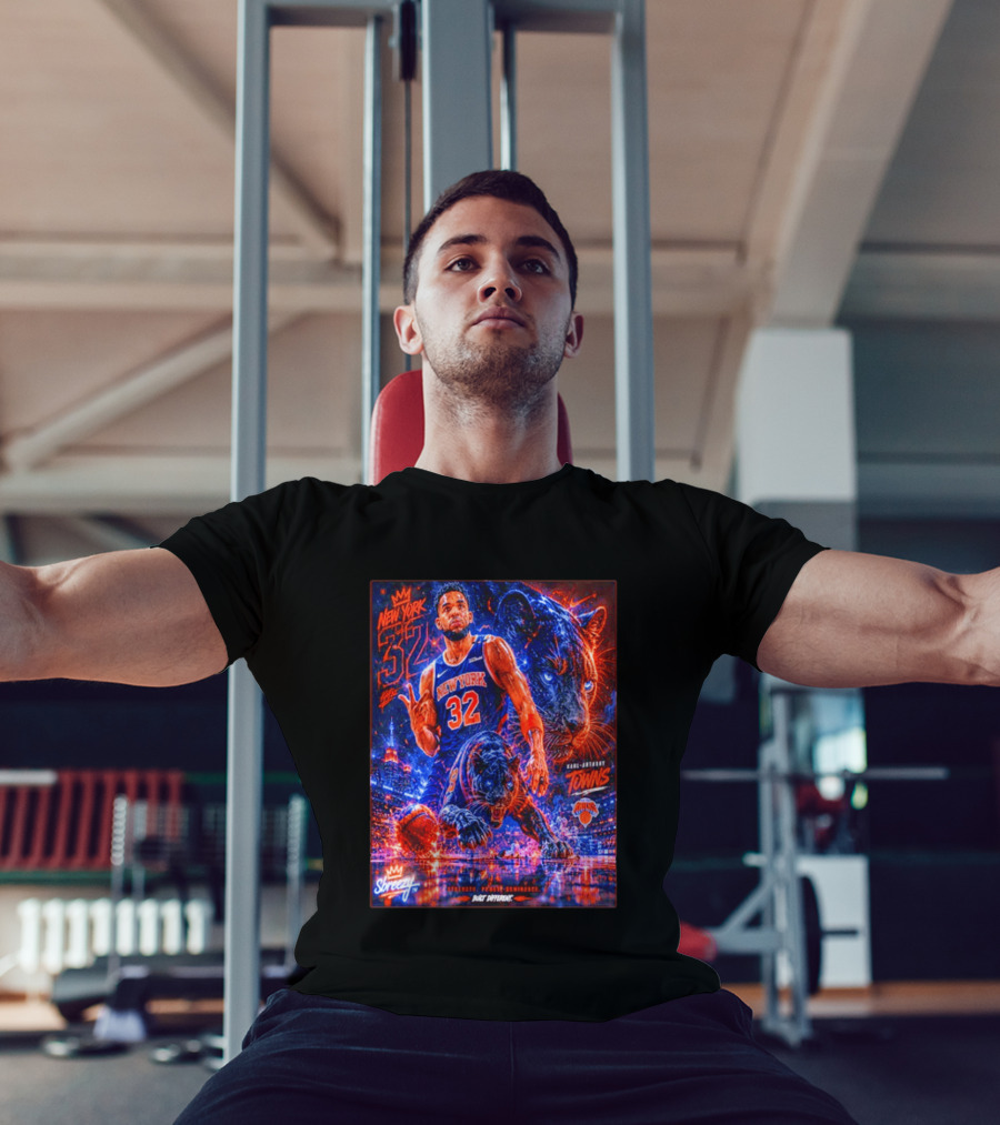 New York 32 Karl Anthony Towns Panther Blossom Street Slicey NBA Knicks T-Shirt