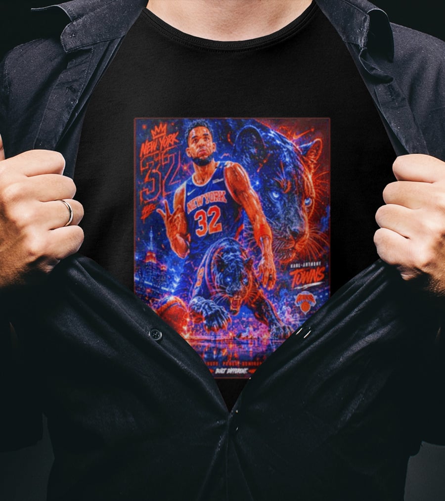 New York 32 Karl Anthony Towns Panther Blossom Street Slicey NBA Knicks T-Shirt