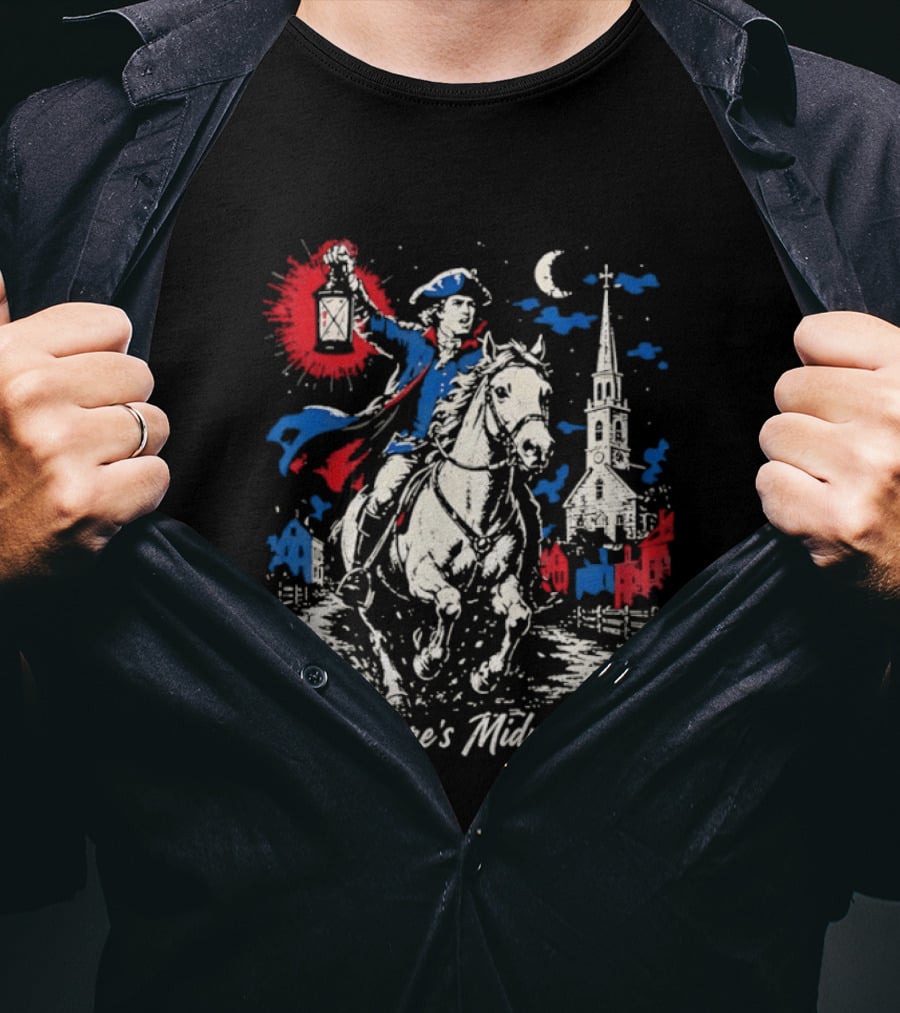 Paul Revere Midnight Ride American Revolutionary War Patriotic Historical Scene With Lantern And Church T-Shirt