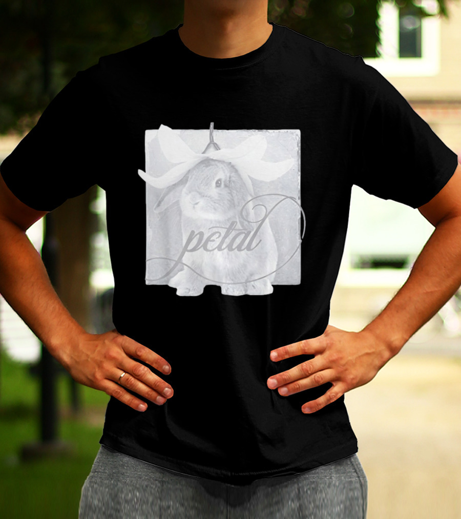 Petal Rabbit With Flower Headpiece On Square Tile Black And White T-Shirt
