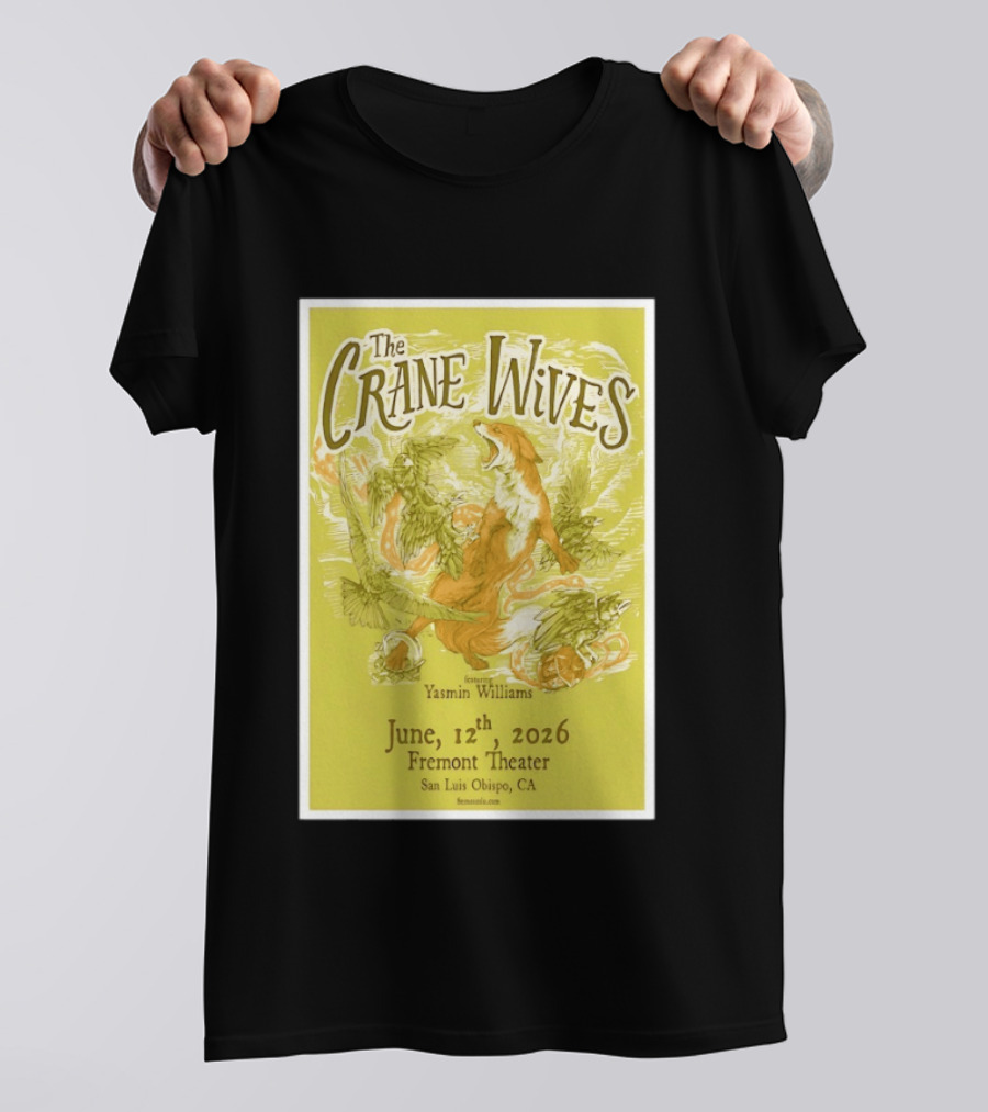 The Crane Wives Yasmin Williams Live June 12 2026 Fremont Theater San Luis Obispo Event T-Shirt