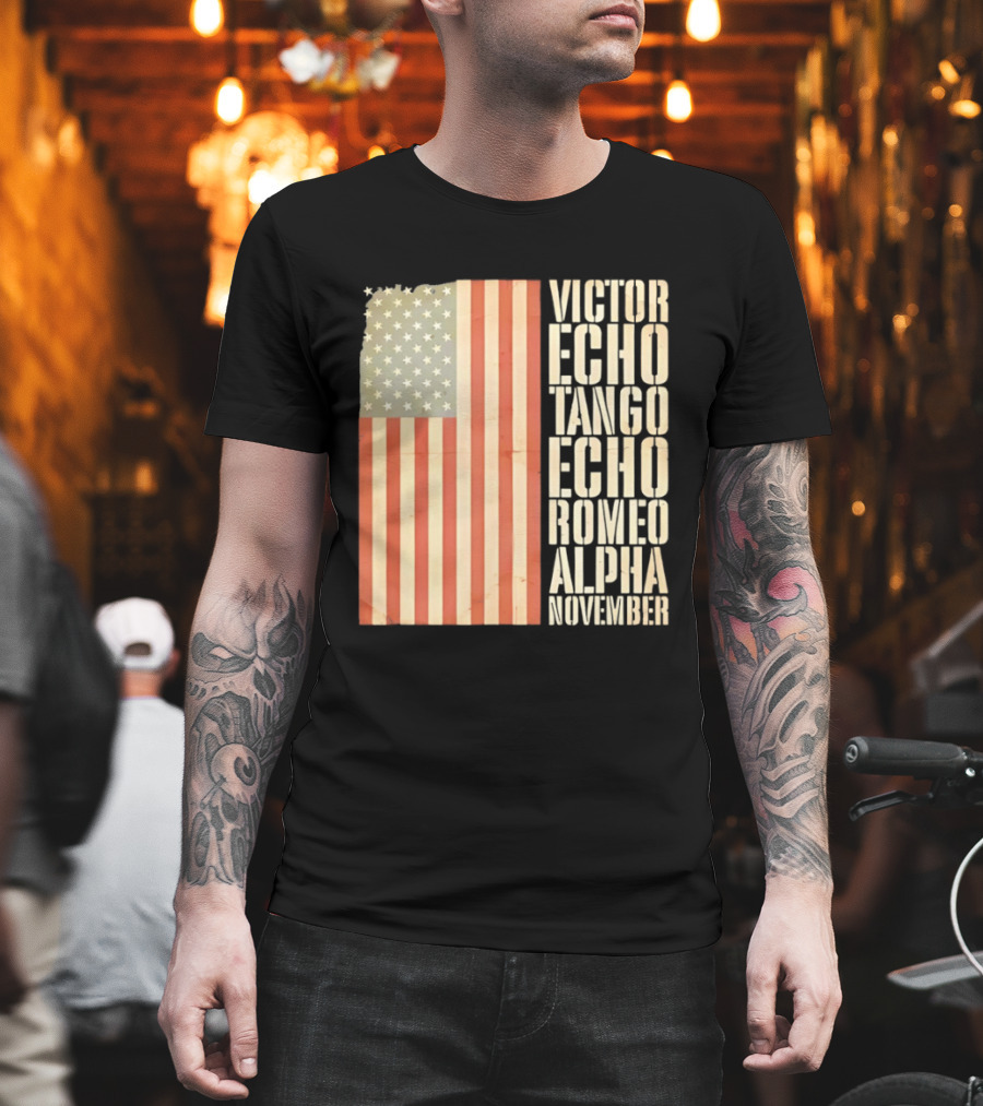 American Flag Victor Echo Tango Echo Romeo Alpha November Phonetic Alphabet T-Shirt