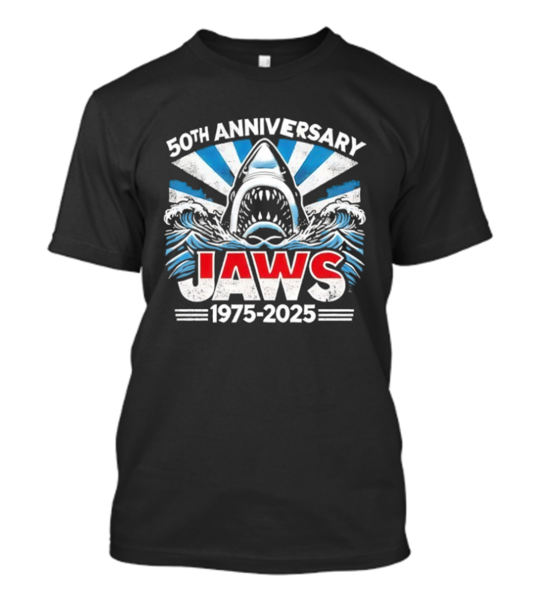 50th Anniversary Jaws 1975-2025 Shark Classic Retro Film Tribute T-Shirt