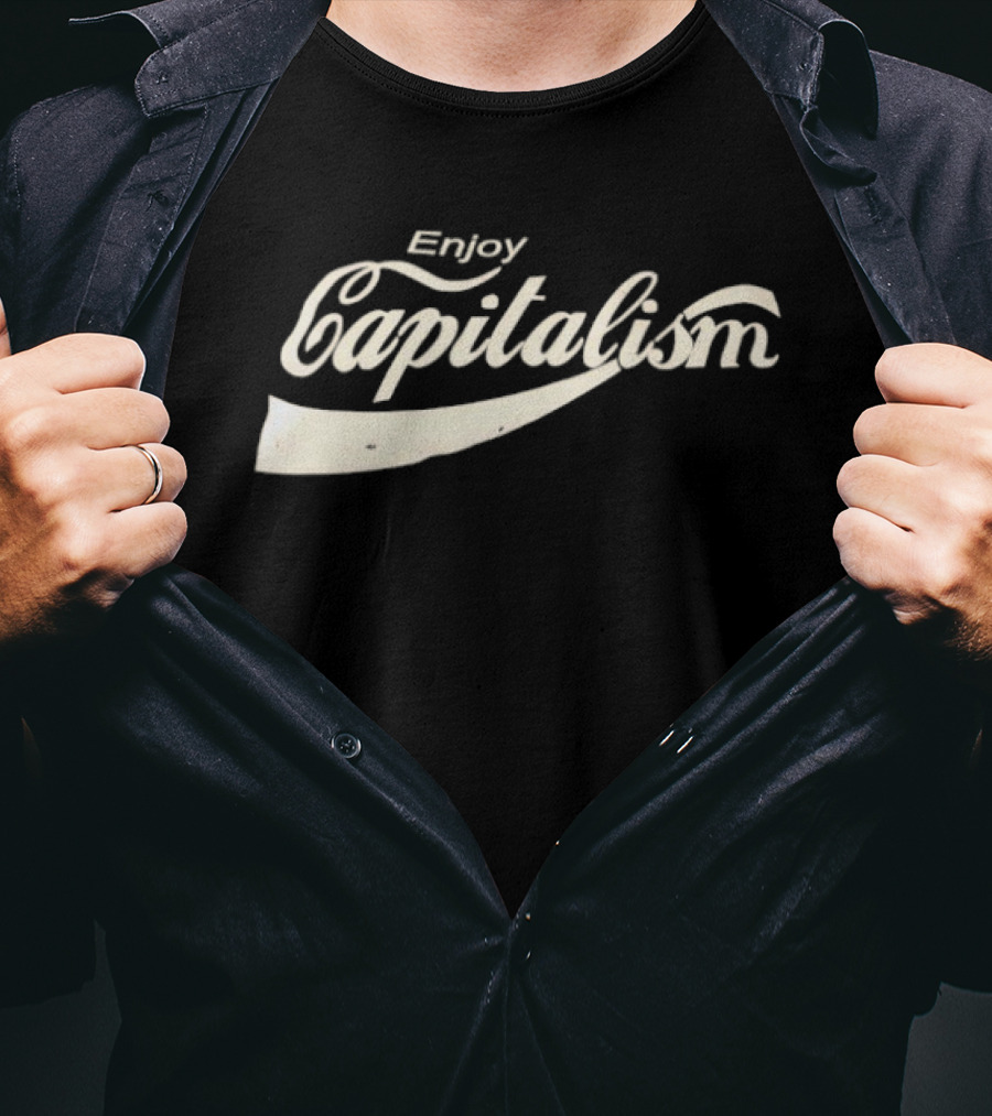 Enjoy Capitalism Coca Cola Style Typography Design T-Shirt