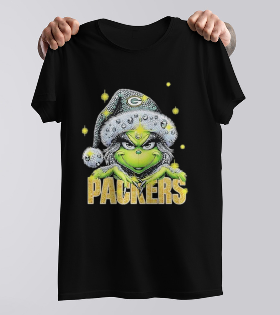 Green Bay Packers Grinch Santa Hat Christmas Football Fan Apparel T-Shirt