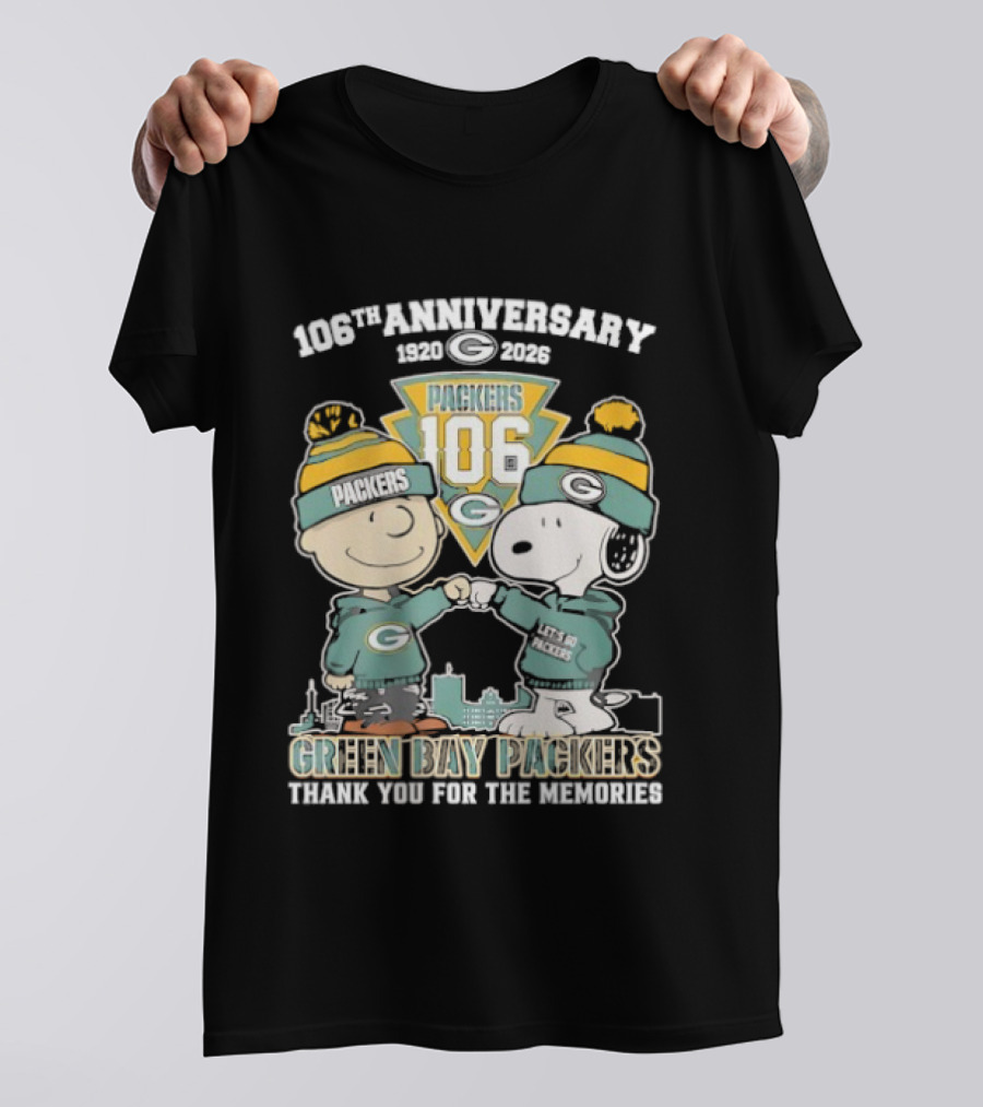 Green Bay Packers 106th Anniversary 1920-2026 Snoopy Charlie Brown Thank You For The Memories T-Shirt