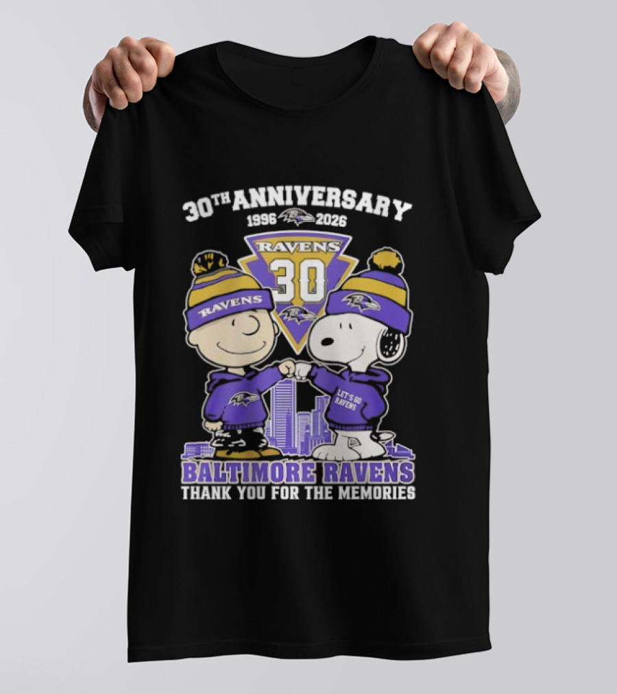 Baltimore Ravens Snoopy Charlie Brown 30th Anniversary 1996 2026 Thank You For The Memories T-Shirt