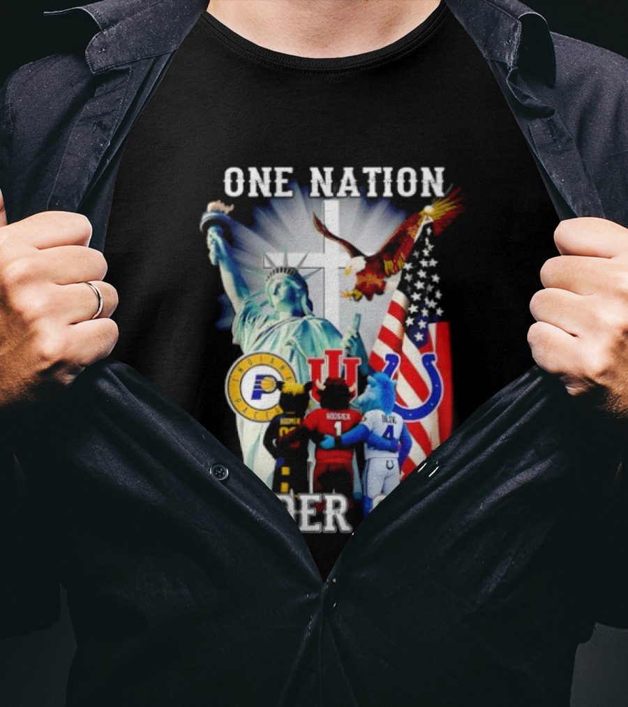 Indiana Hoosiers Indianapolis Colts Indiana Pacers One Nation Under God Statue Of Liberty American Flag T-Shirt