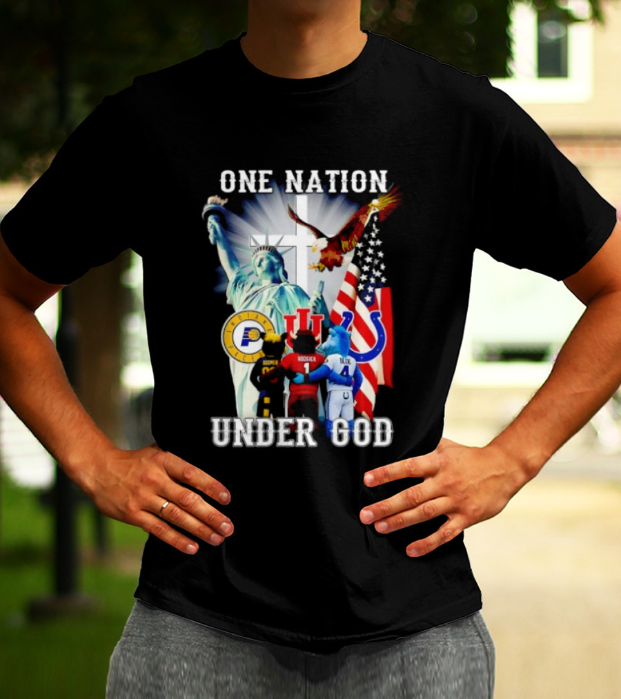 Indiana Hoosiers Indianapolis Colts Indiana Pacers One Nation Under God Statue Of Liberty American Flag T-Shirt