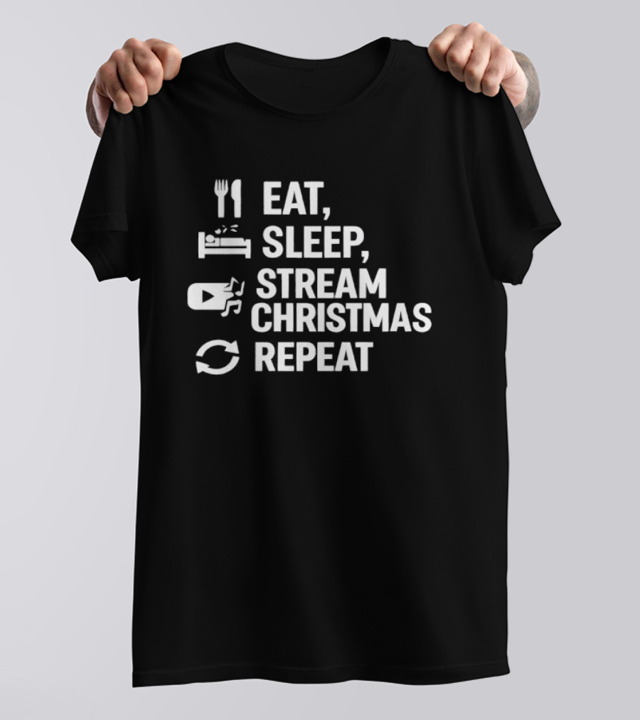 Eat Sleep Stream Christmas Repeat Icons T-Shirt