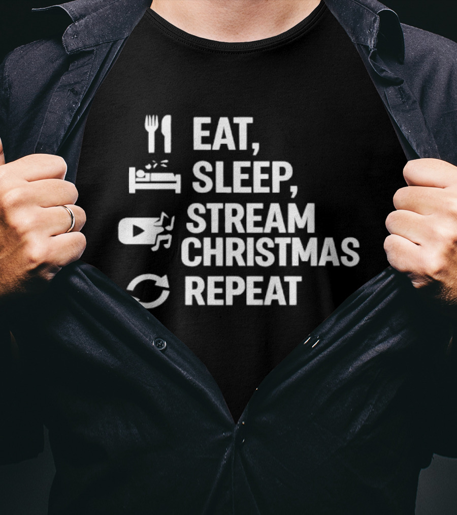 Eat Sleep Stream Christmas Repeat Icons T-Shirt