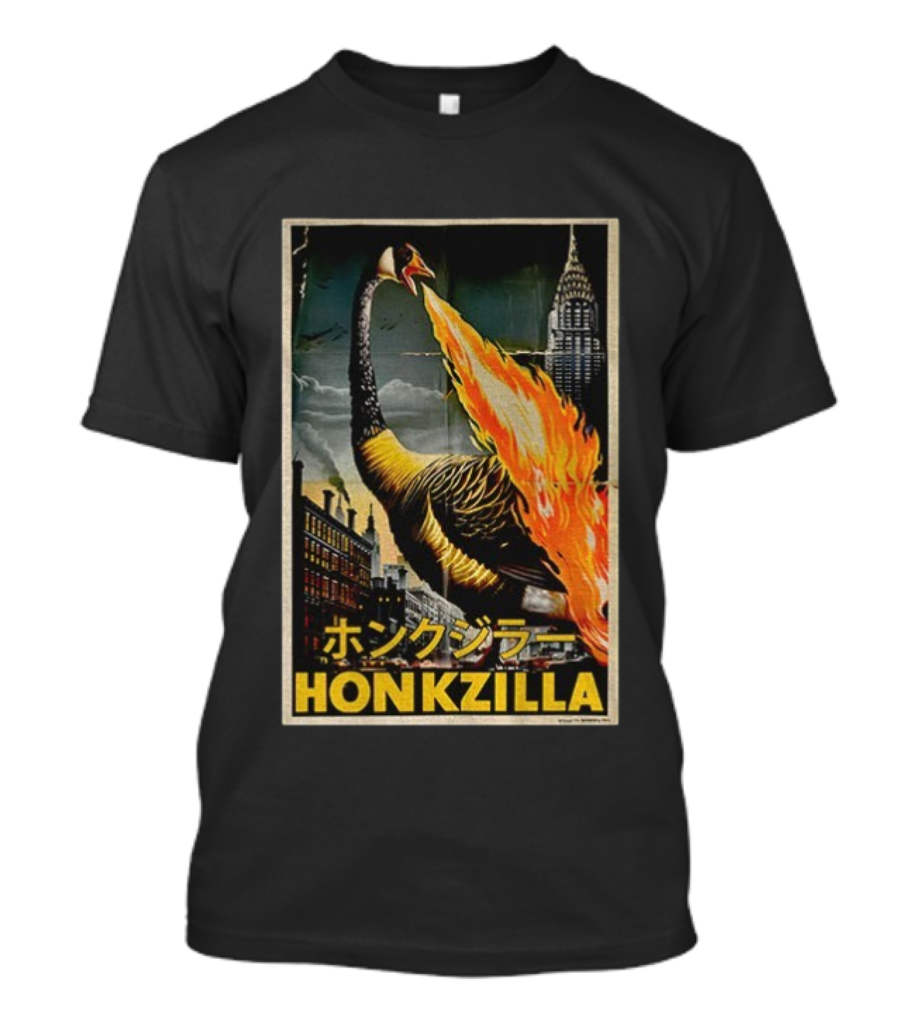 Honkzilla Goose Retro Japanese Movie Fire-Breathing City Attack T-Shirt