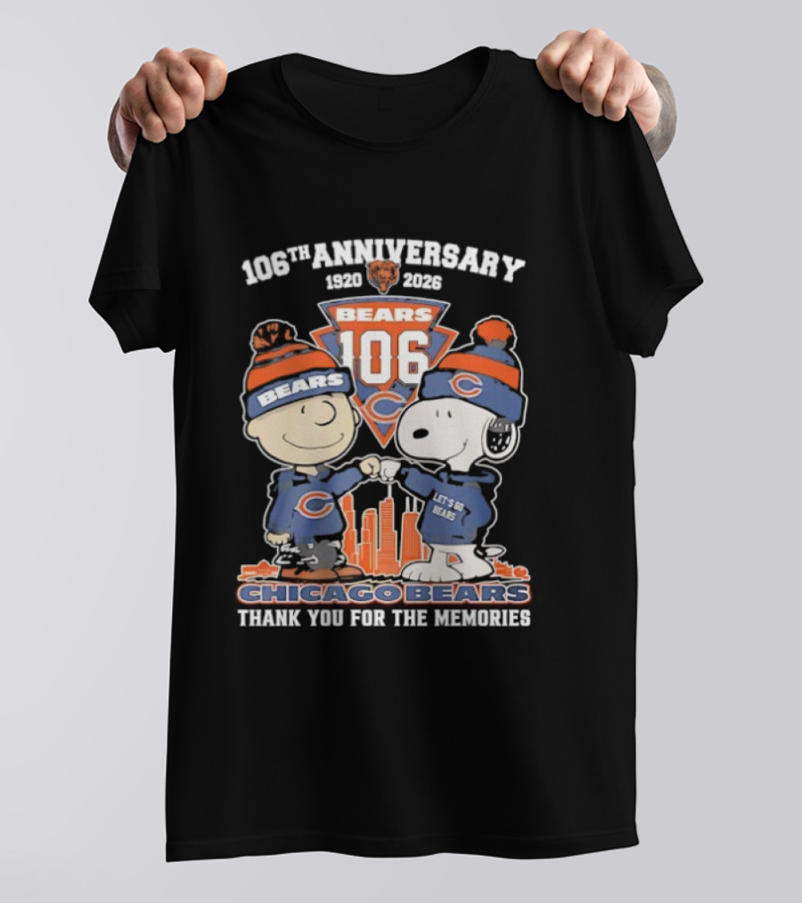 Chicago Bears 106th Anniversary 1920 2026 Snoopy And Charlie Brown Thank You For The Memories T-Shirt