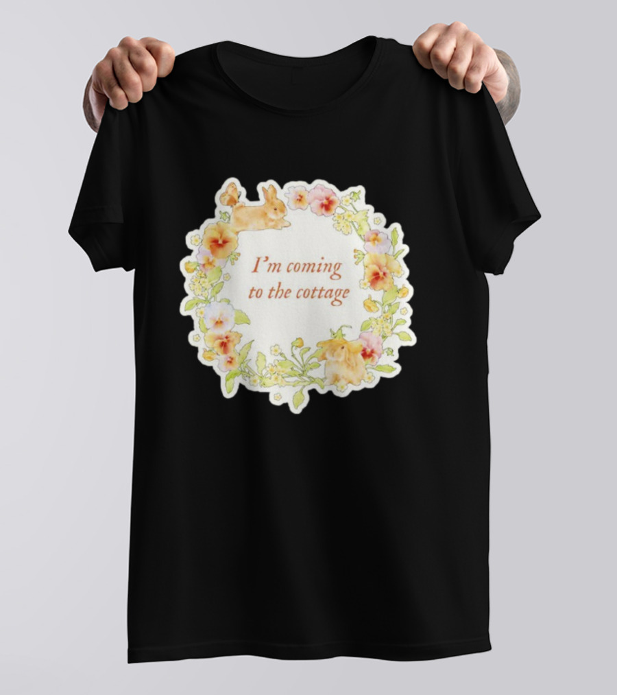 I'm Coming To The Cottage Floral Bunny Wreath T-Shirt