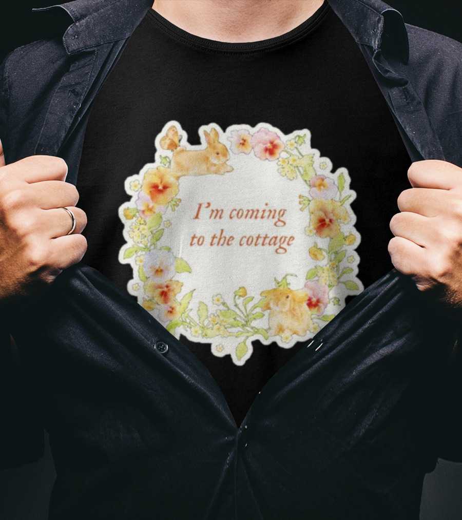 I'm Coming To The Cottage Floral Bunny Wreath T-Shirt